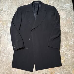 Vintage Gucci Double Breasted Coat Mens Size 54 Black Suit Jacked Wool Stretch